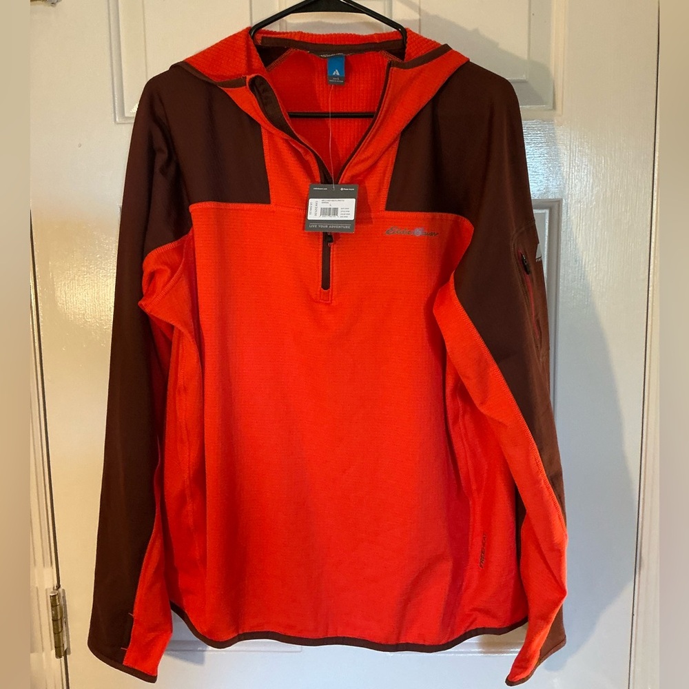Eddie Bauer High Route Performance Fleece 1/4 Zip Hoodie, Sz. L, New, Orange